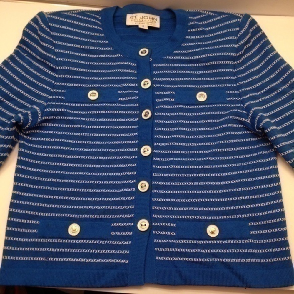 St. John by Marie Gray blue sweater cardigan knit